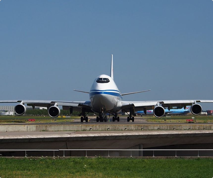 Boeing 747 cargo aircraft on an airport runway for air freight