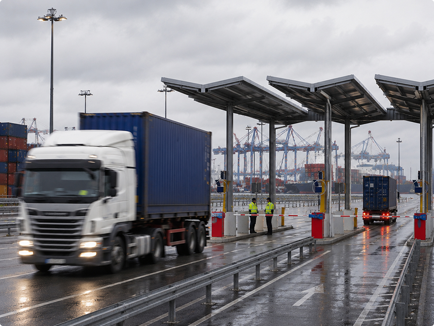 Truck passing through customs
